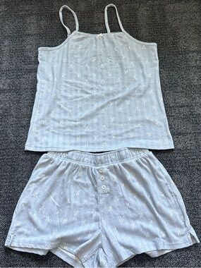 Women's Light Blue Cotton Tank, Short, & Pants Sleep Set